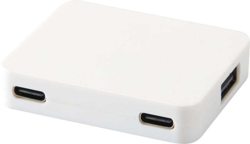„Gaia“ 4 prievadų USB šakotuvas su USB-A ir Type-C išėjimais bei dviem įėjimais – pagamintas iš perdirbto plastiko
