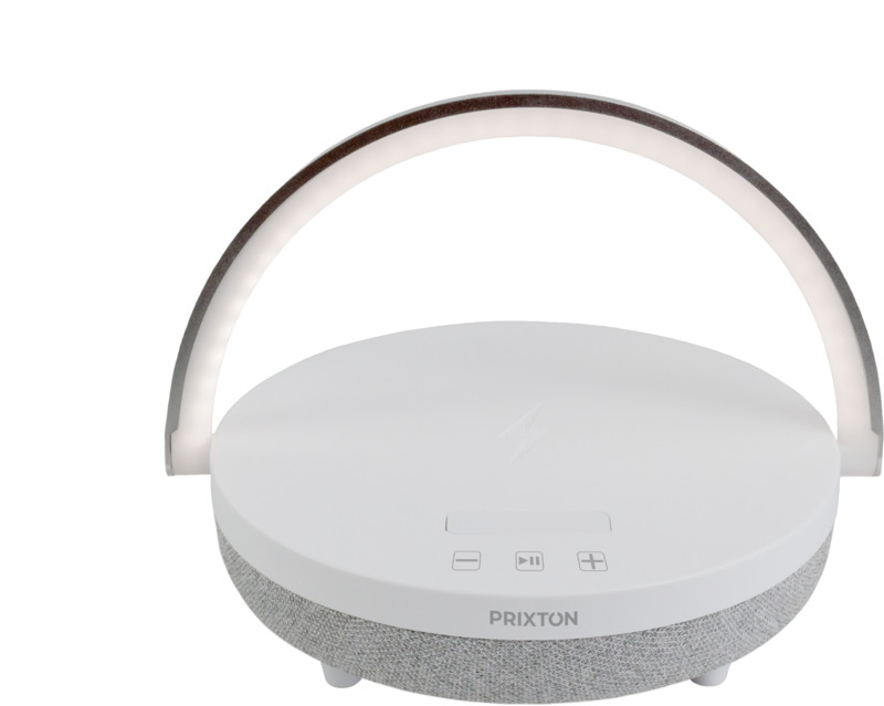 „Prixton“ 4-in-1 10 W „Bluetooth®“ garsiakalbis su LED lempute ir belaidžio įkrovimo pagrindu