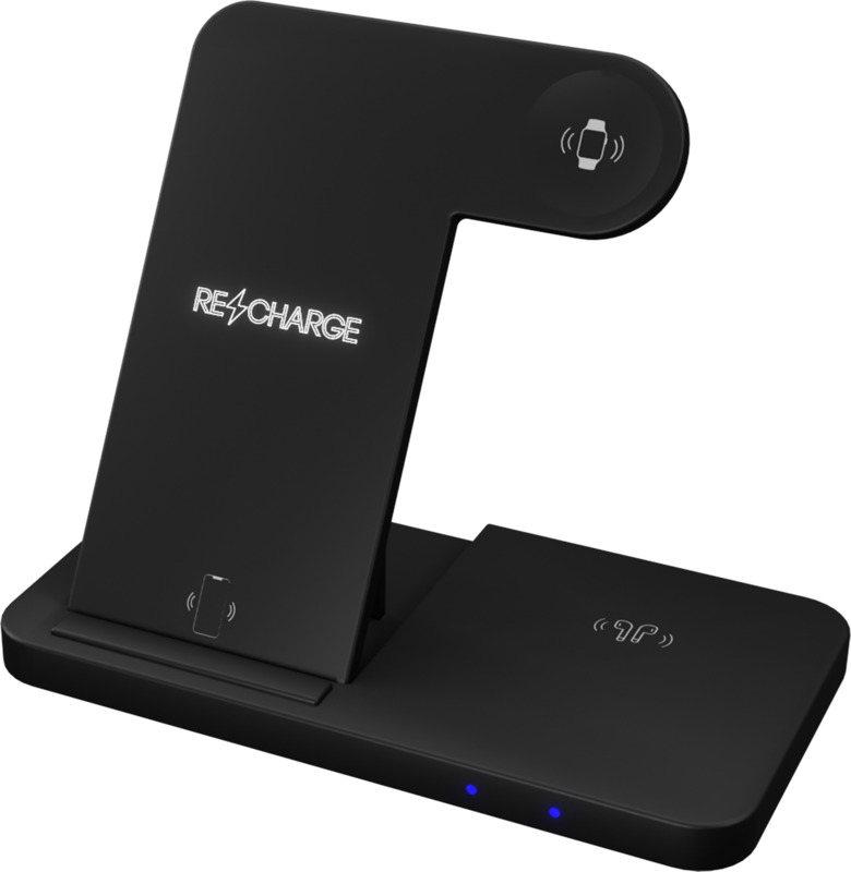 SCX.design W28 „3-in-1“ belaidžio įkrovimo stovas su telefono laikikliu