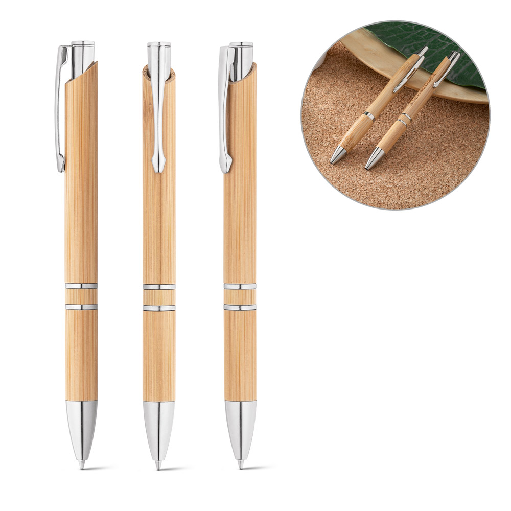 BETA BAMBOO. Bambuko rašiklis su spaustuku ir metalinėmis apdailos detalėmis