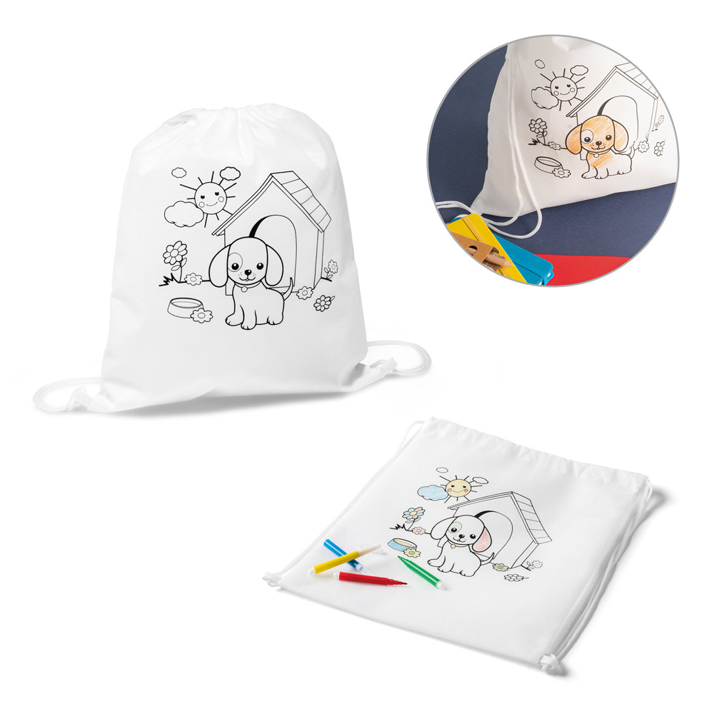 DRAWS. Vaikams skirtas maišelis su raišteliais, skirtas spalvinimui (80 g/m²)