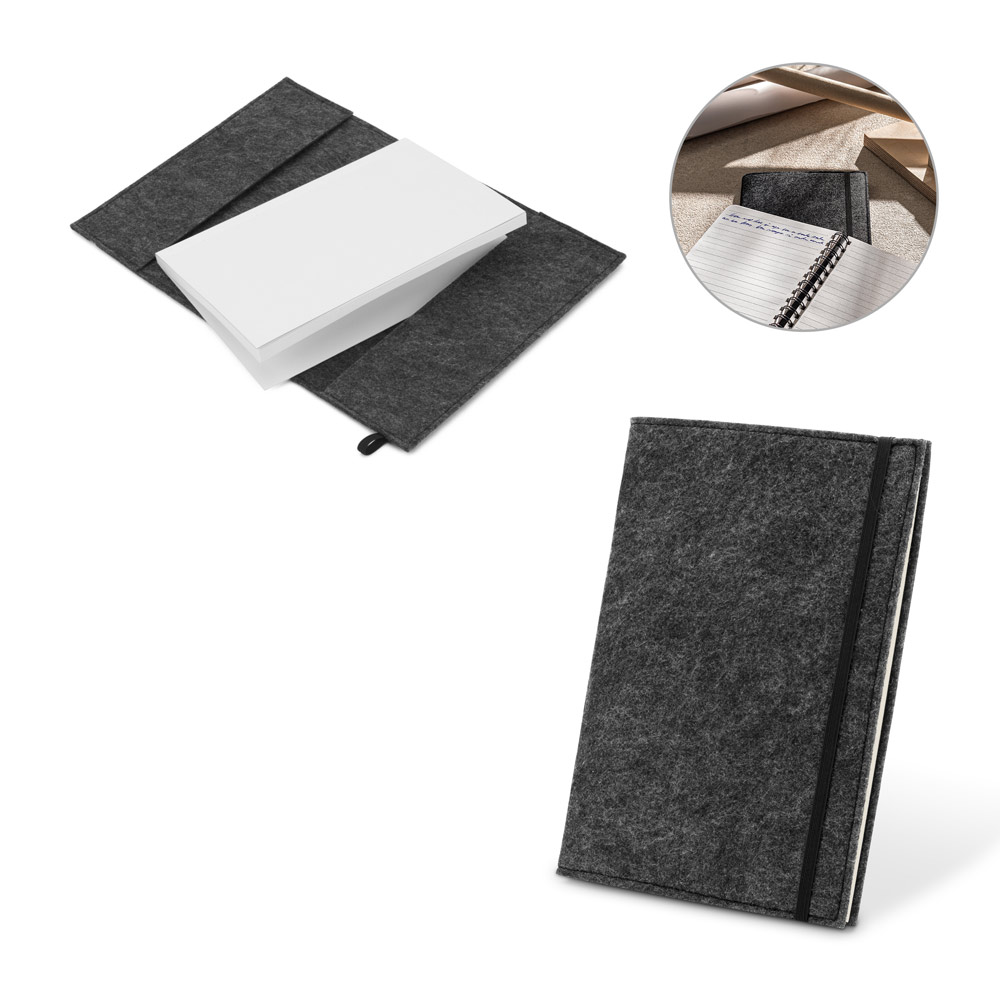 BALDWIN. A5 notebook with recycled felt cover (100% rPET) and lined pages in 100% recycled paper