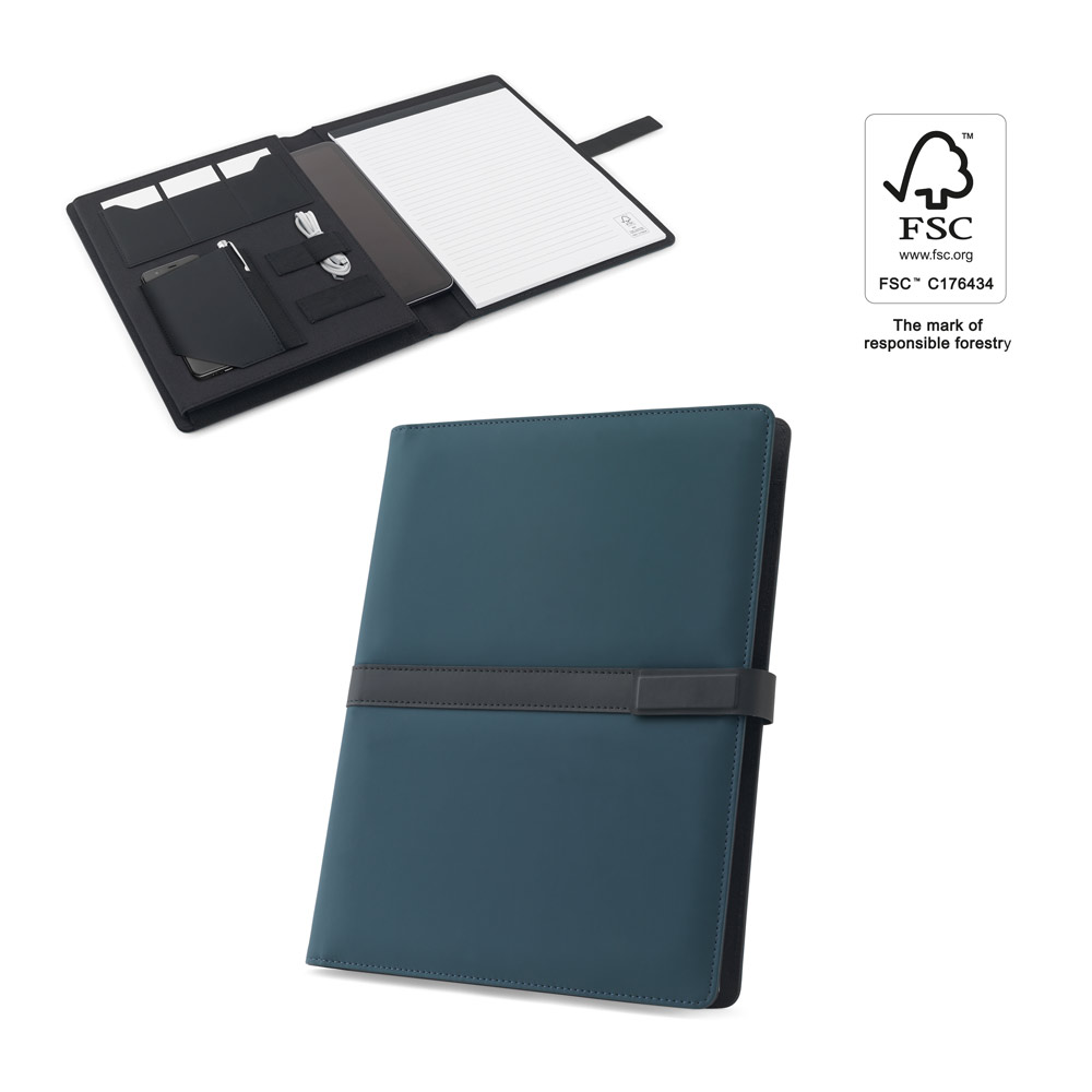 SANDERSON FOLDER. A4 folder in PU (50% recycled) with magnetic closure and notebook with lined pages