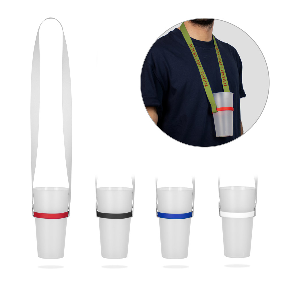 ROTHERHAM. „SET Lanyard SUBLIMATION Long II“ (20 mm) „Duo“ iš perdirbto poliesterio (100 % rPET) su silikoniniu puodelio laikikliu
