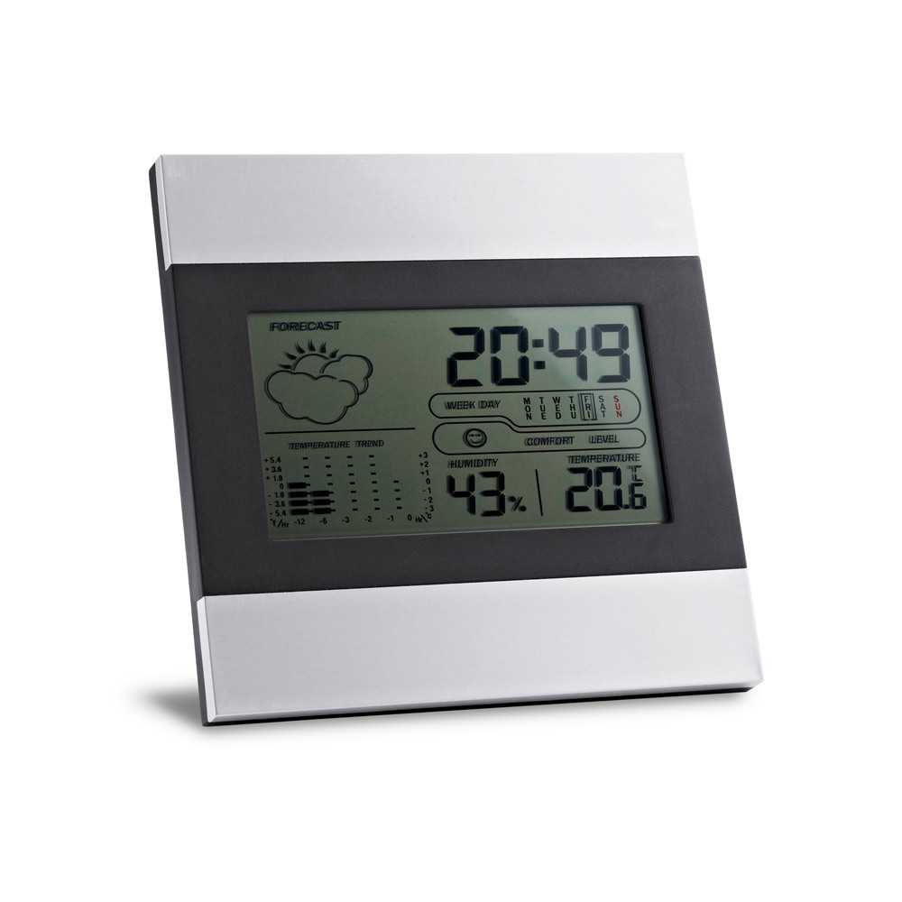 DENE. Stacionari meteorologinė stotelė su aliuminio ir ABS korpusu bei LCD ekranu