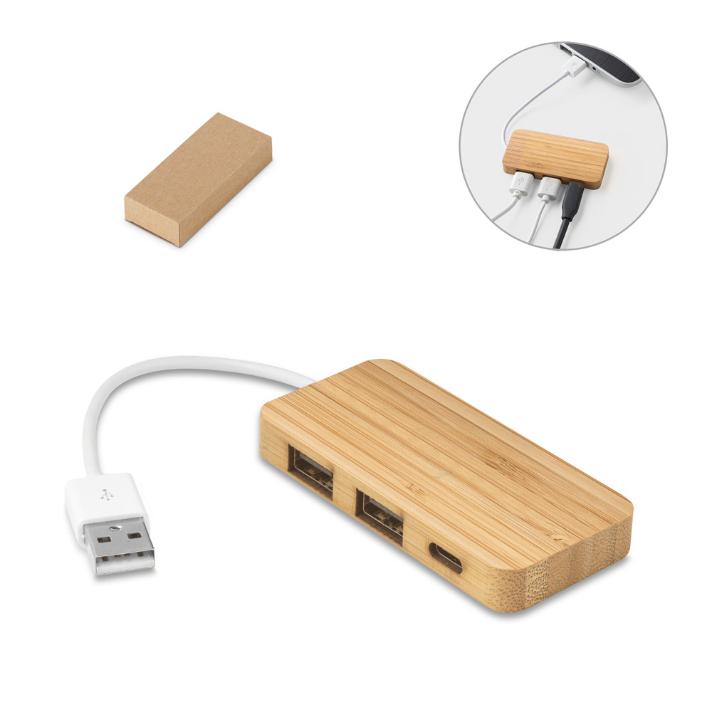 MOSER. Bambuko medžio „HUB“ su 2 USB-A ir 1 USB-C jungtimis
