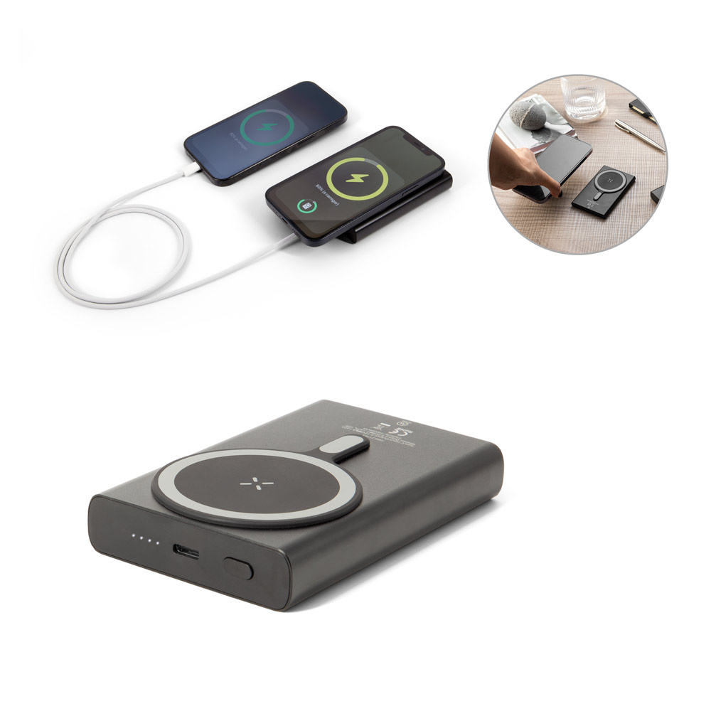WRIGHT 10. Magnetinis išorinis akumuliatorius su ypač greito įkrovimo funkcija, pagamintas iš perdirbto aliuminio ir perdirbto ABS, 10 000 mAh