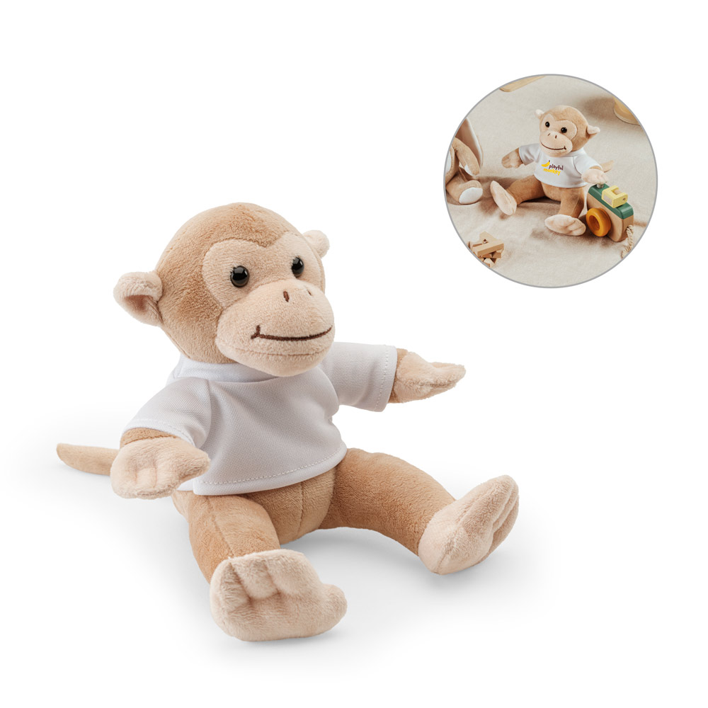MONKY. Beždžionės formos pliušinis žaislas su marškinėliais