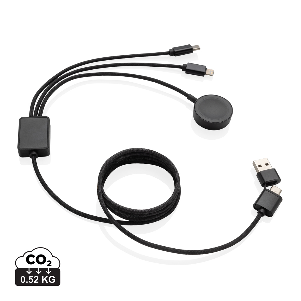„Terra RCS“ rPET „6-in-1“ 60 W įkrovimo laidas su laikrodžio įkrovikliu