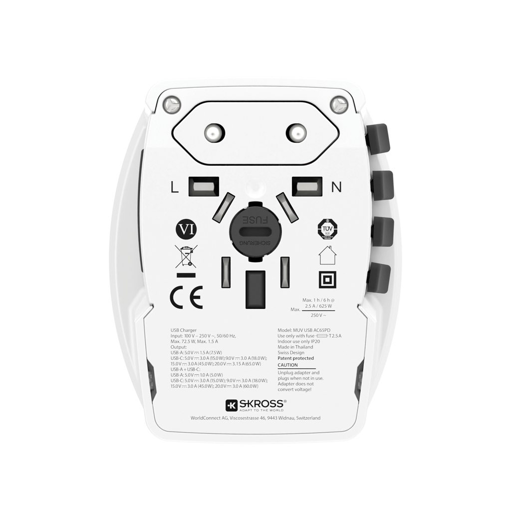 SKROSS pasaulinis kelioninis adapteris MUV 65 W PD su USB-C kabeliu - Image 5