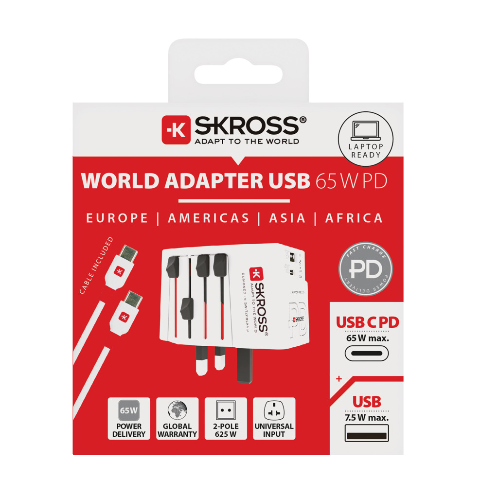 SKROSS pasaulinis kelioninis adapteris MUV 65 W PD su USB-C kabeliu - Image 12
