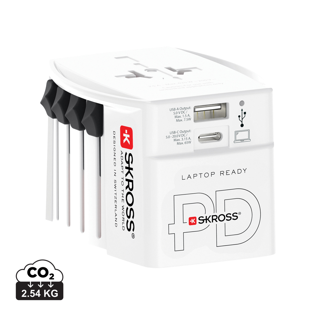 SKROSS pasaulinis kelioninis adapteris MUV 65 W PD su USB-C kabeliu