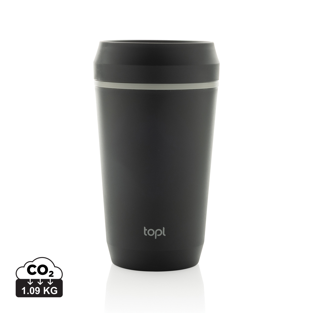 „Topl“ perdirbto plastiko kelioninis puodelis su patentuotu 360 laipsnių dangteliu, 354 ml
