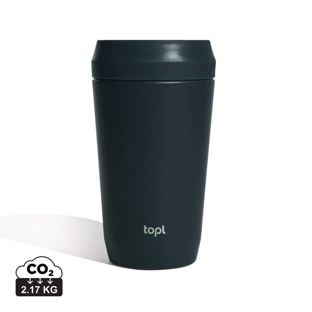 „Topl“ perdirbto plieno kelioninis puodelis su patentuotu 360 laipsnių dangteliu, 354 ml