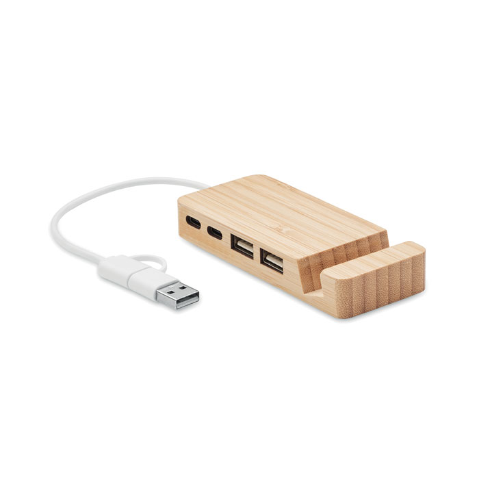 4 prievadų bambuko USB šakotuvas