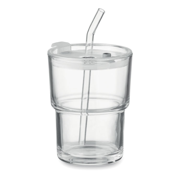 Stiklinis bokalas su šiaudeliu, 400 ml