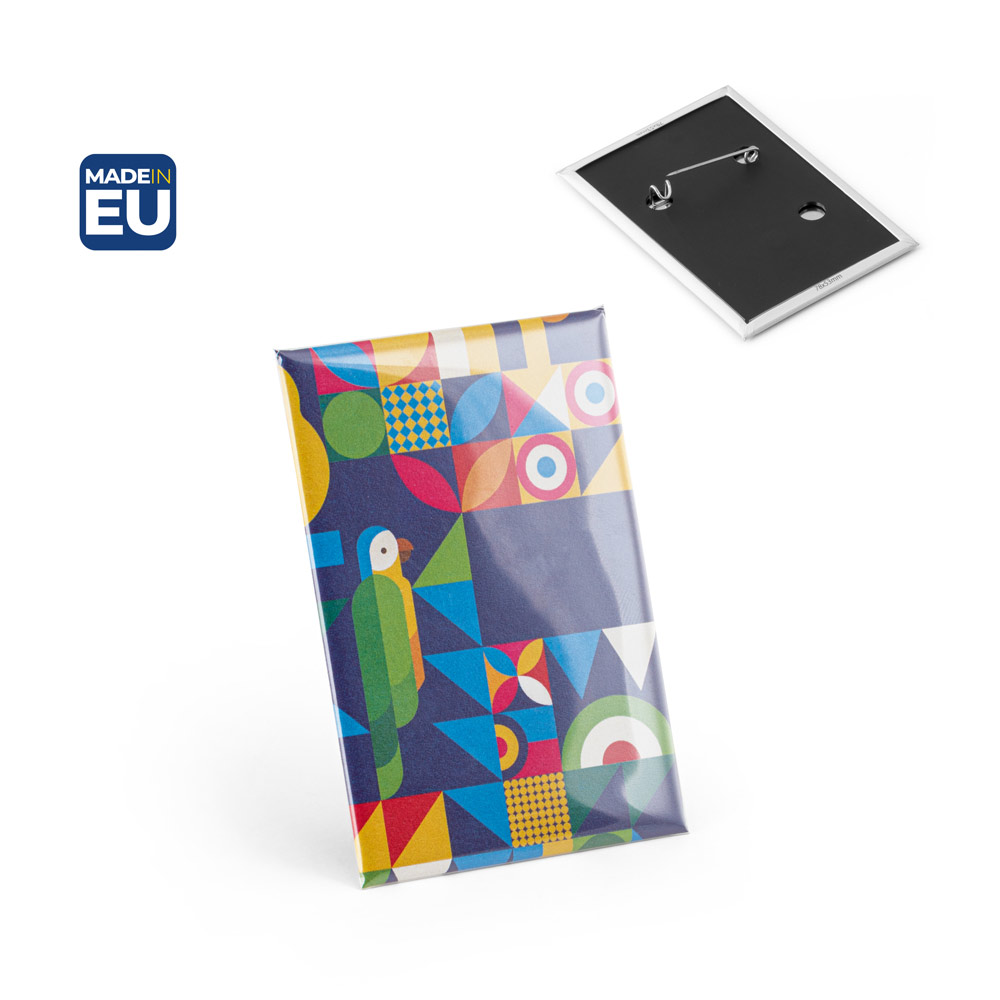 Button PIN 13. Vertical rectangular pin badge