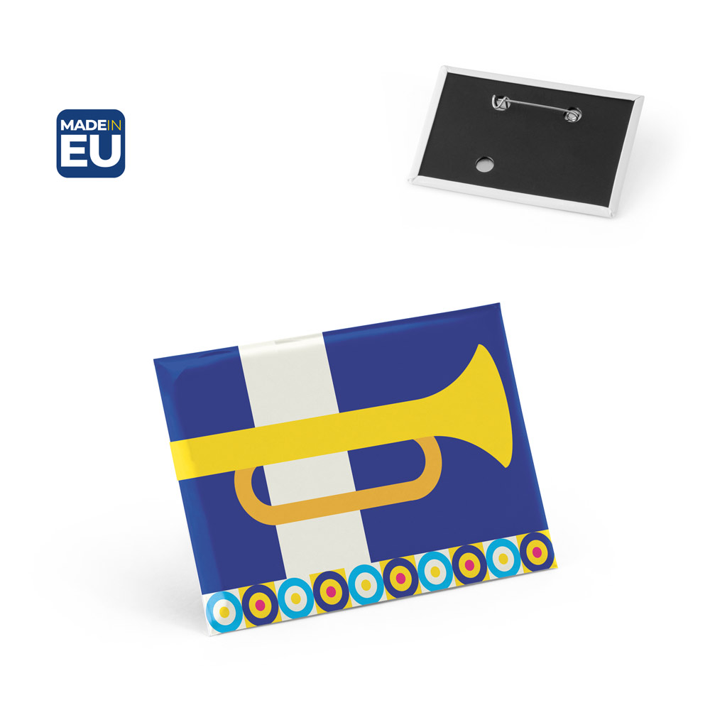 Button PIN 14. Horizontal rectangular pin badge