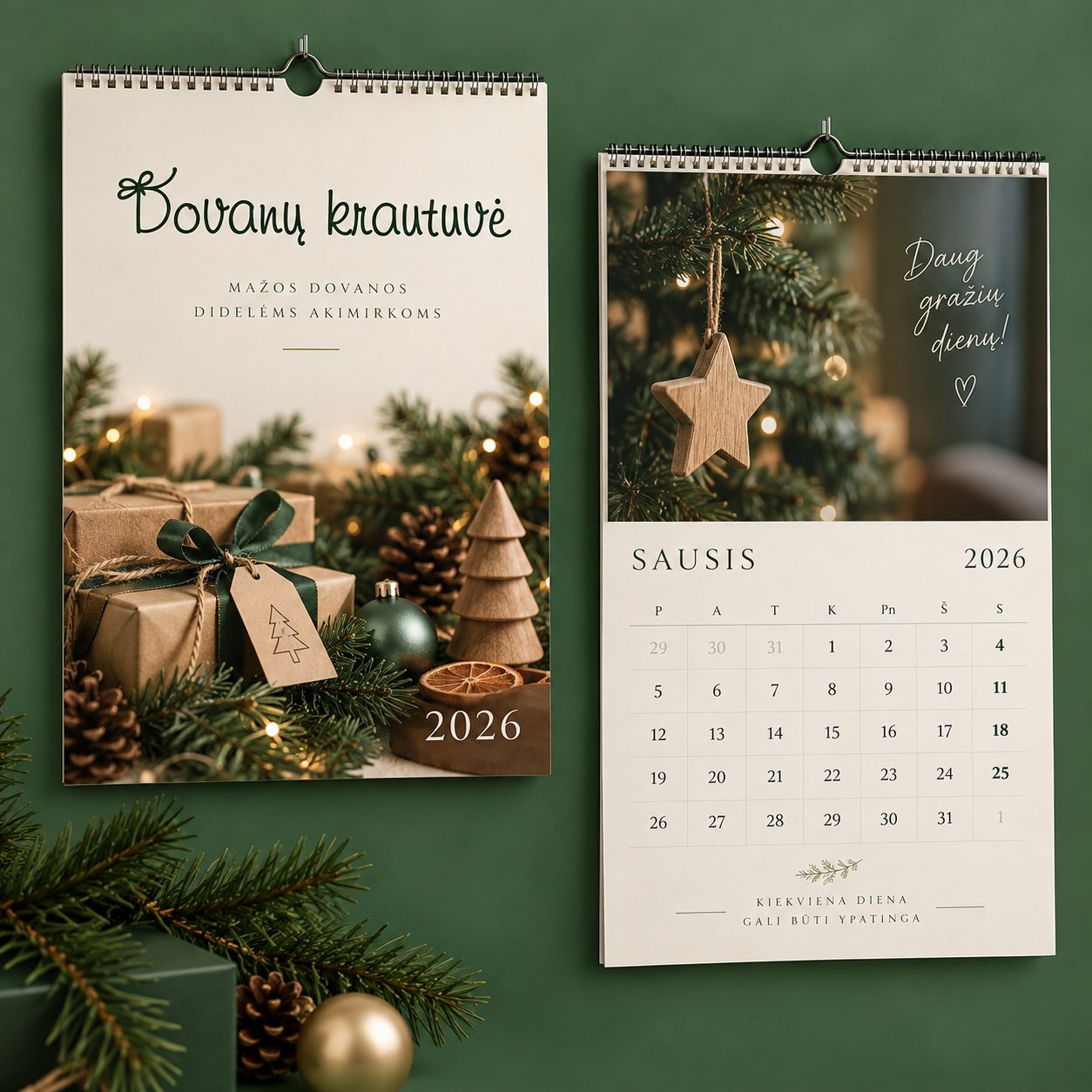 Firminis sieninis kalendorius su kalėdine nuotrauka