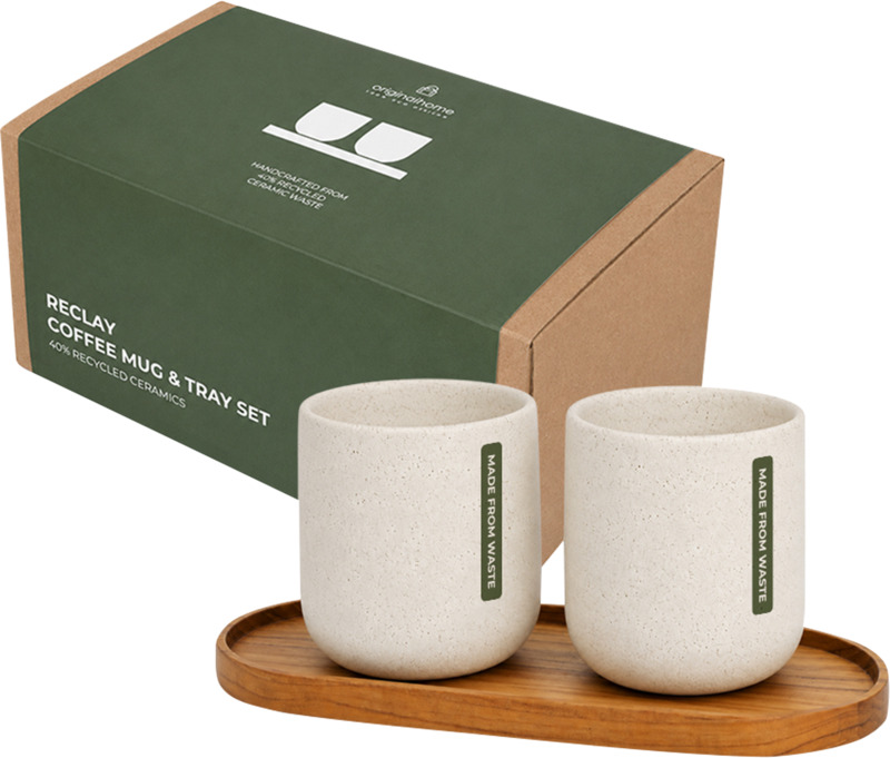 „Originalhome“ ovalo formos medinio padėklo ir 150 ml keraminio puodelio rinkinys