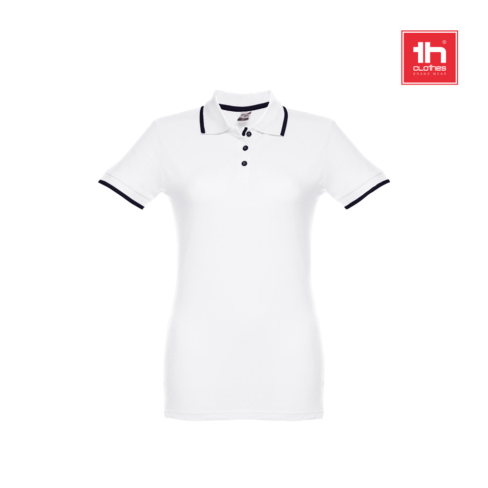 THC ROME WOMEN WH. Moteriškas polo marškinėlis su kontrastingos spalvos apvadu ir sagomis