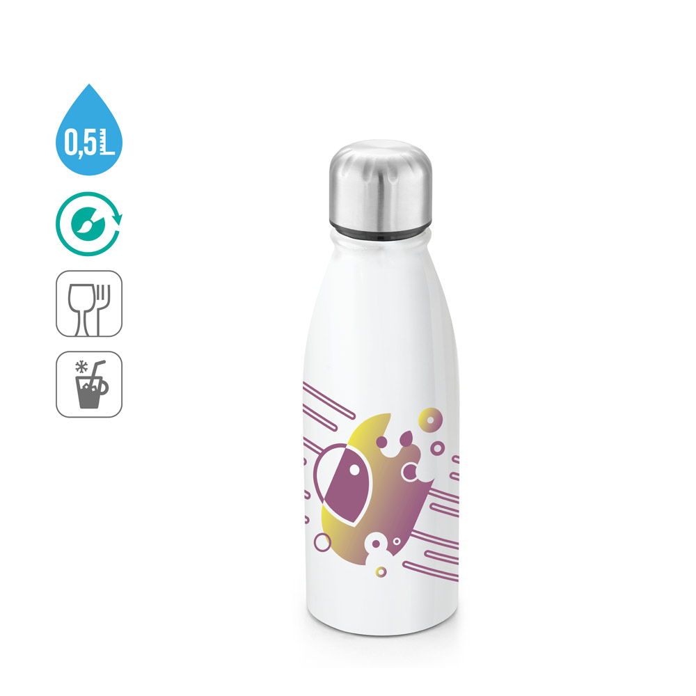BILLY. Sublimacijos būdu pagamintas aliuminio butelis su nerūdijančio plieno dangteliu, 500 ml