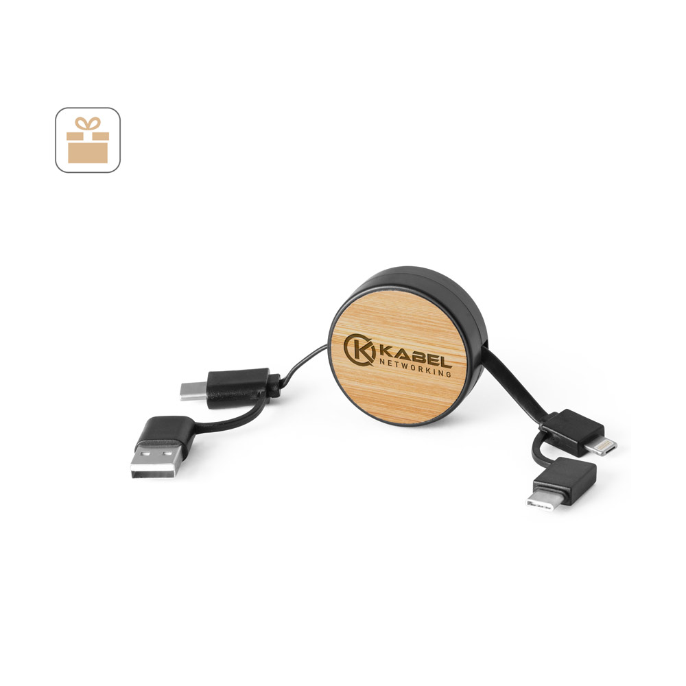 RUBINS. 6-in-1 ištraukiamas USB laidas, pagamintas iš perdirbto ABS (100 % rABS) ir bambuko - Image 7