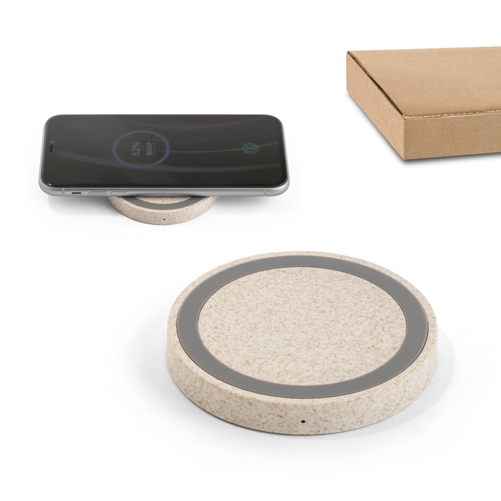 CUVIER. 15W wireless charger in recycled ABS (65% rABS) and wheat straw fiber (35%)